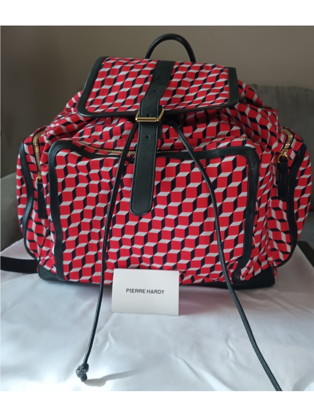 Pierre Hardy Red, Black & White Geometric Canvas Backpack